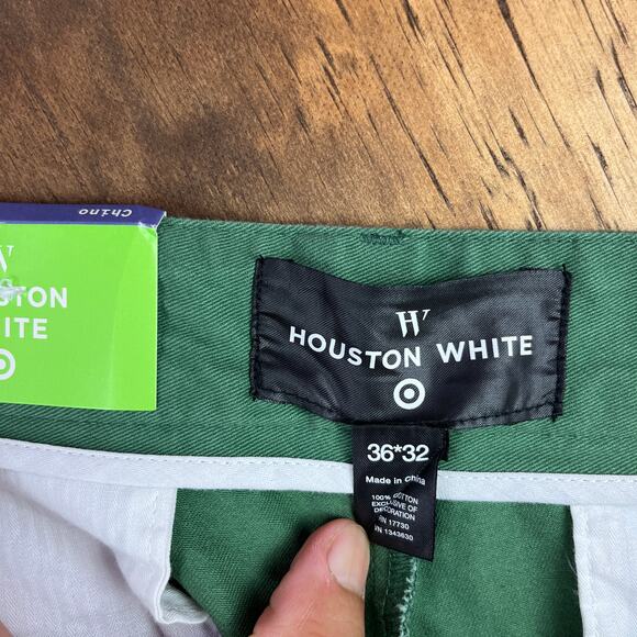 Houston White Mens Pants Green Chinos Single Pleated Wide Leg 100% Cotton 36x32 - Picture 4 of 12